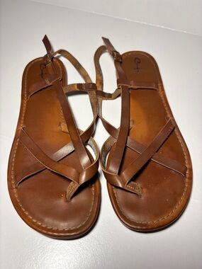 Curfew Brown Leather Strappy Flat Sandals